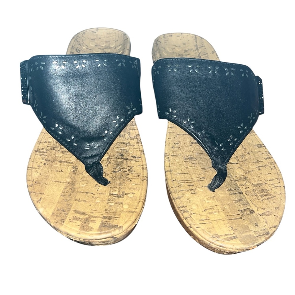 Vionic Anitra Black Leather Platform Sandals With… - image 1